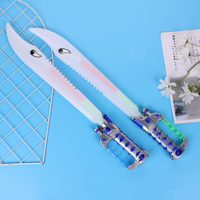 Yiwu New Sound Flash Sword Toy Children's Music Shark Knife Luminous Broadsword Stall Supply Wholesale