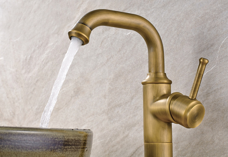 古铜台上盆旋转水龙头卫浴仿古水龙头黄铜冷热单把单孔面盆水龙头