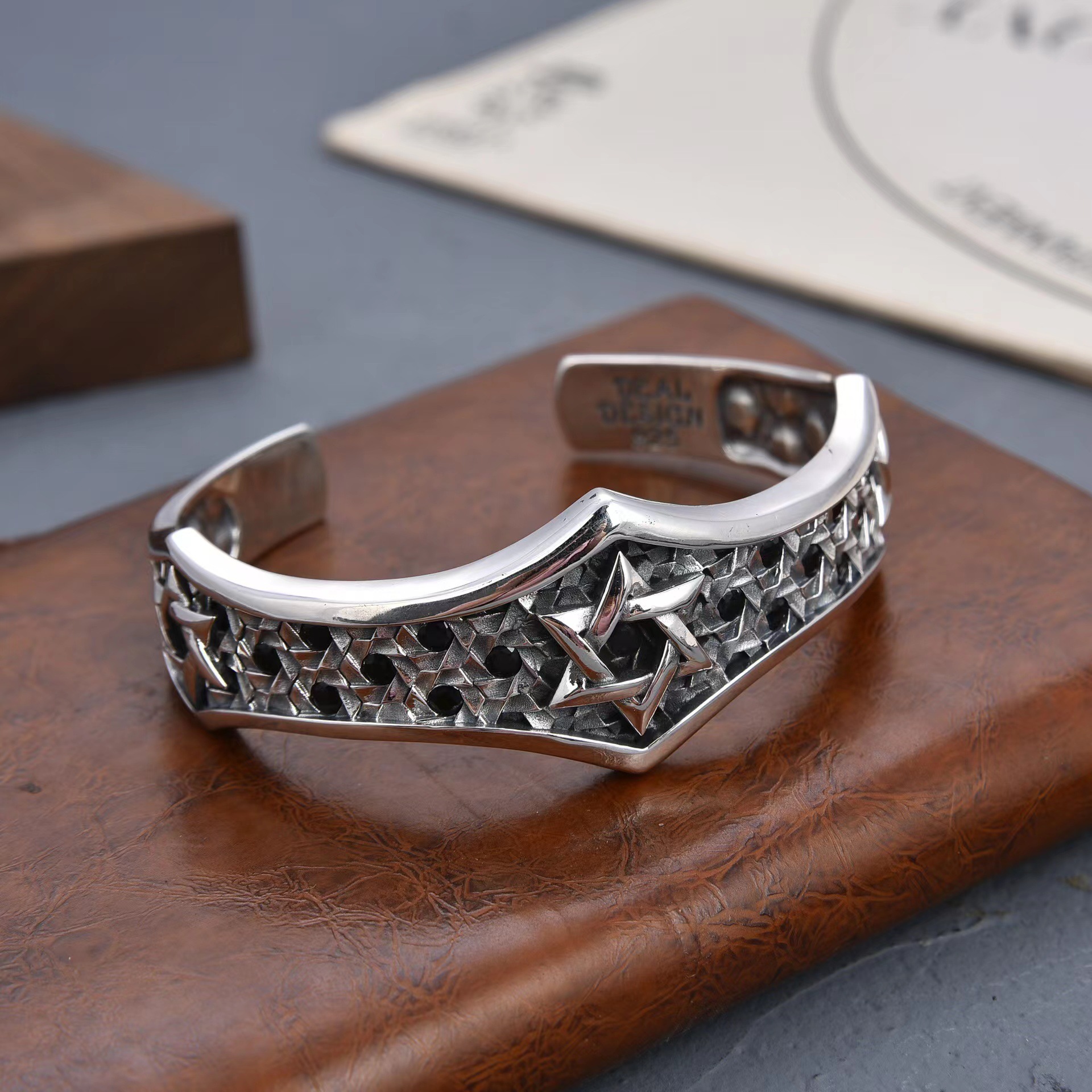 六芒星手镯s925纯银silver个性男士气场全开复古潮流泰银手镯嘻哈