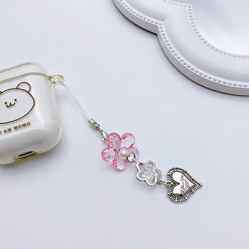 日韩系甜美多巴胺可爱花朵爱心吊坠手机链个性卡册挂链简约配饰
