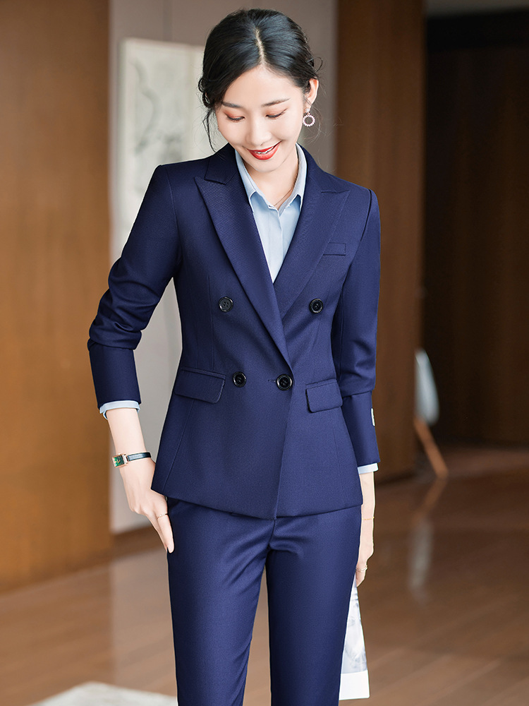 蓝色职业西服外套售楼部珠宝店工作服春秋西装套装女气质干练工装