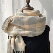 格子针织围巾女冬季韩版新款加厚保暖仿羊绒披肩围脖条纹工厂批发