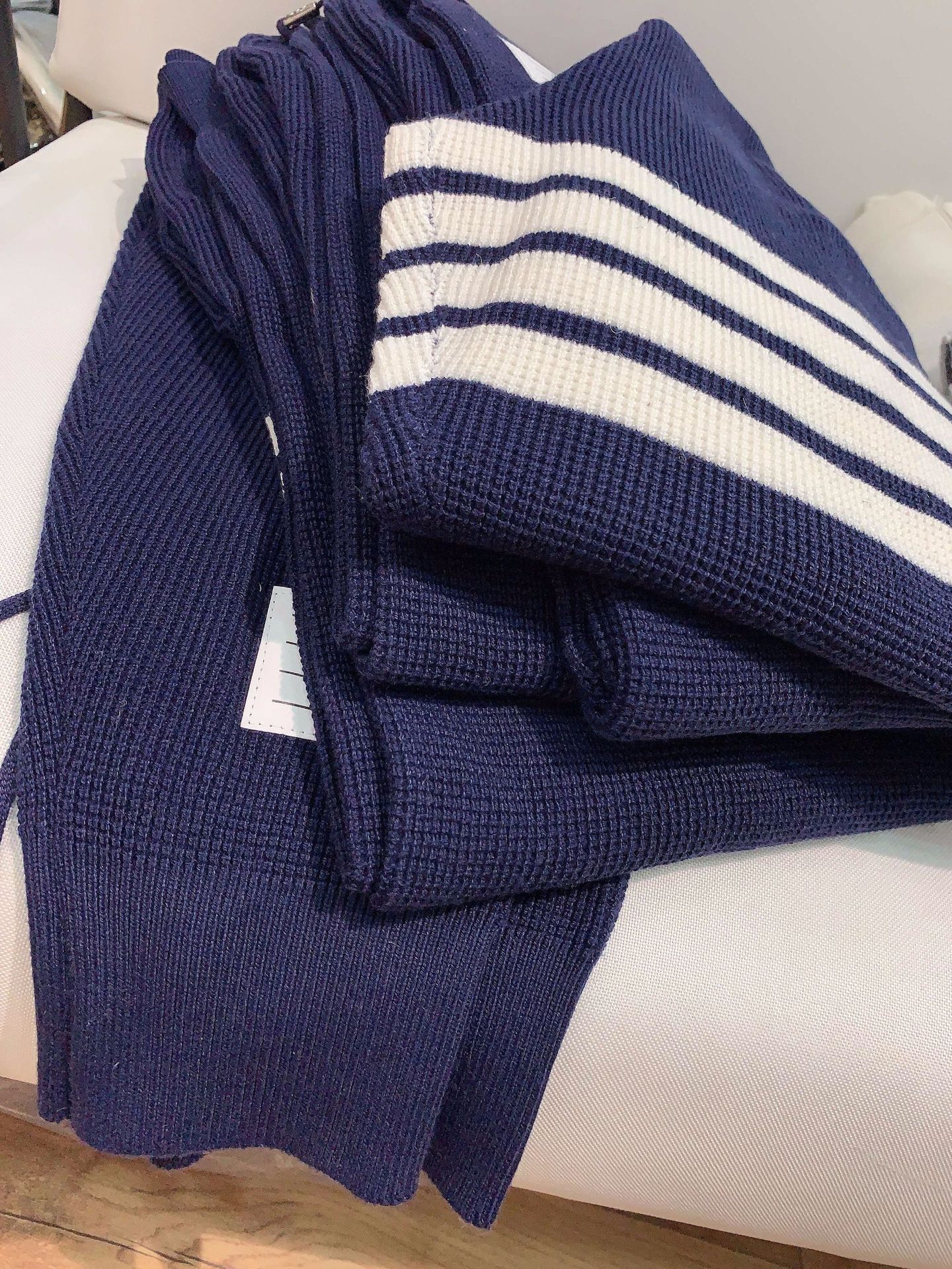 潮牌tb华夫格针织羊毛卫裤男士四条杠束脚裤女白条纹休闲百搭裤子