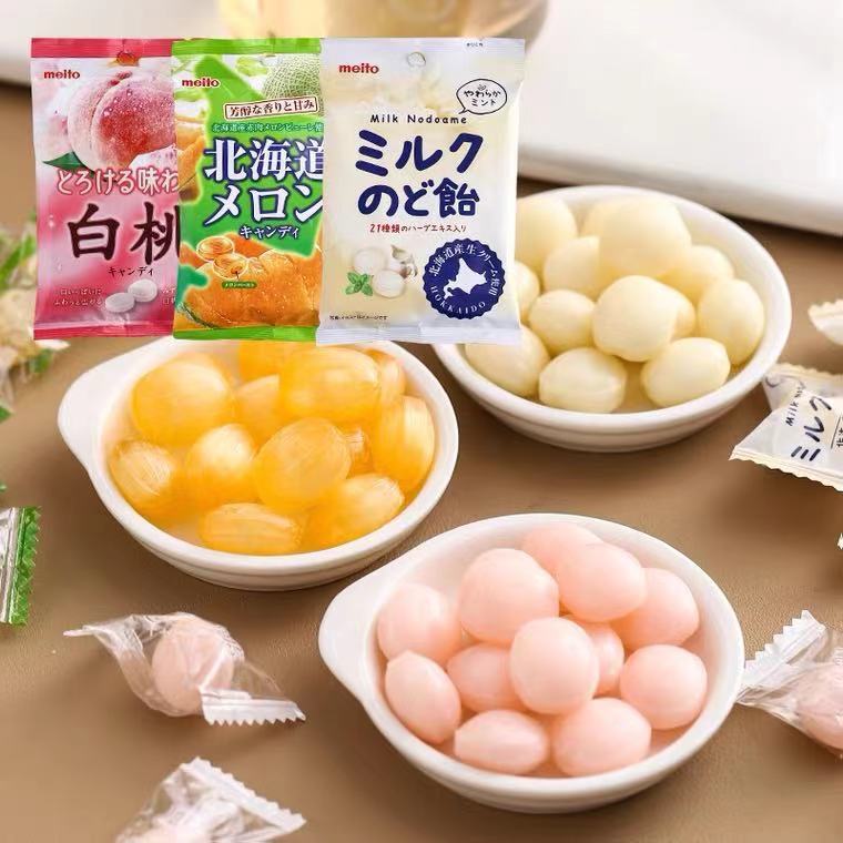 meito 白桃糖日本桃子名糖冈山高颜值日系水蜜桃味硬糖果休闲零食