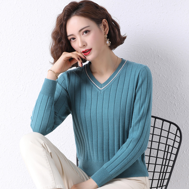 高腰显瘦短款针织衫女春秋时尚小款打底衫上衣v领小个子外穿毛衣