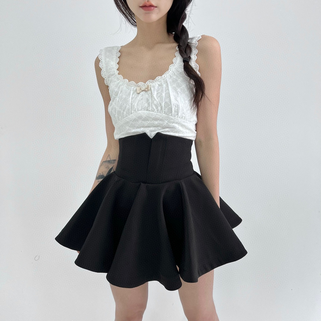 黑色超高腰显瘦百褶半身裙女a字复古腰封小黑裙裤裙短裙夏