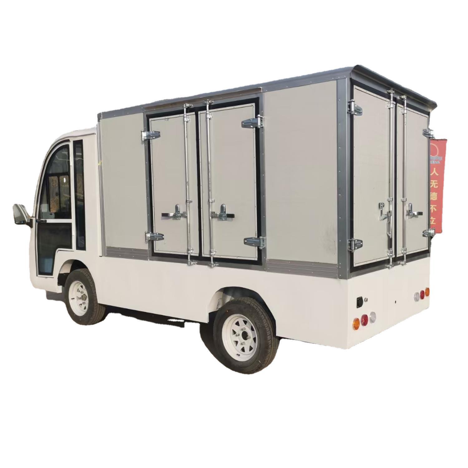 单排带门货箱车电动四轮送餐车微型电动厢式货车四轮蓄电池送饭车