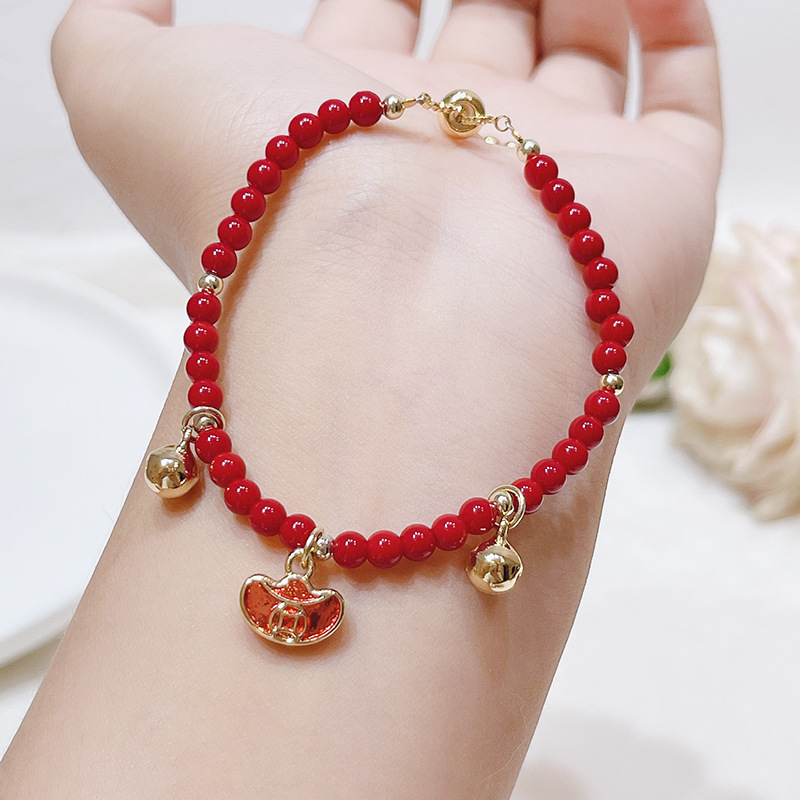 虎年本命年中国红手链女ins小众设计红珠手链闺蜜手链学生手串