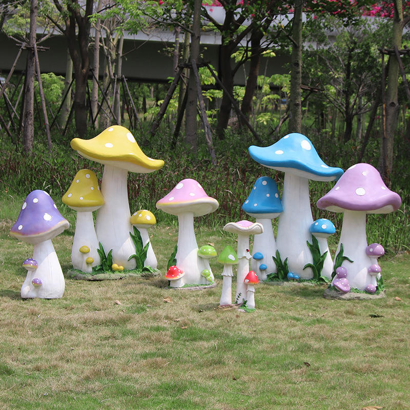 玻璃钢户外卡通蘑菇园林景观雕塑幼儿园草坪庭院摆件绿化美陈装饰