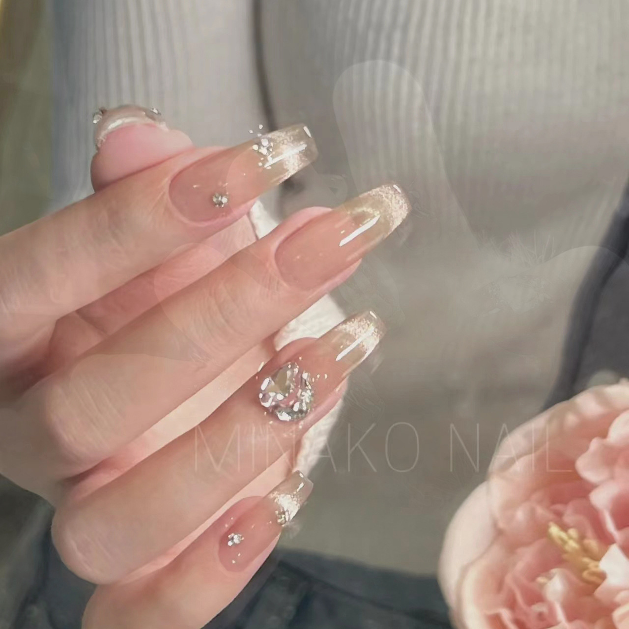 New Handmade Manicure Wear Nail Nail Stickers French Crystal Cat Eye Flash Diamond Nude Color White Detachable