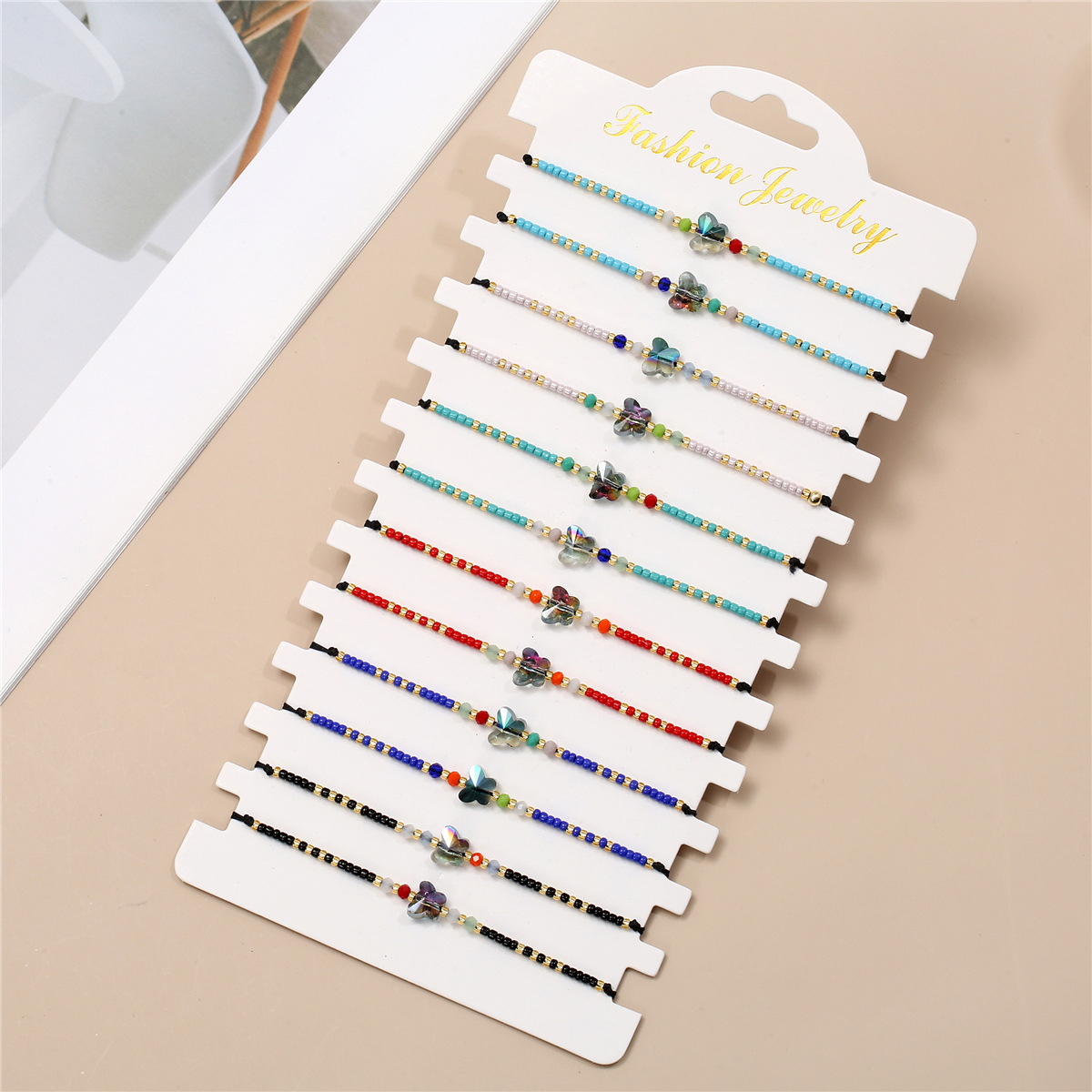 跨境热卖时尚水晶小蝴蝶日本米珠串珠编织手链套装欧美流行手饰女