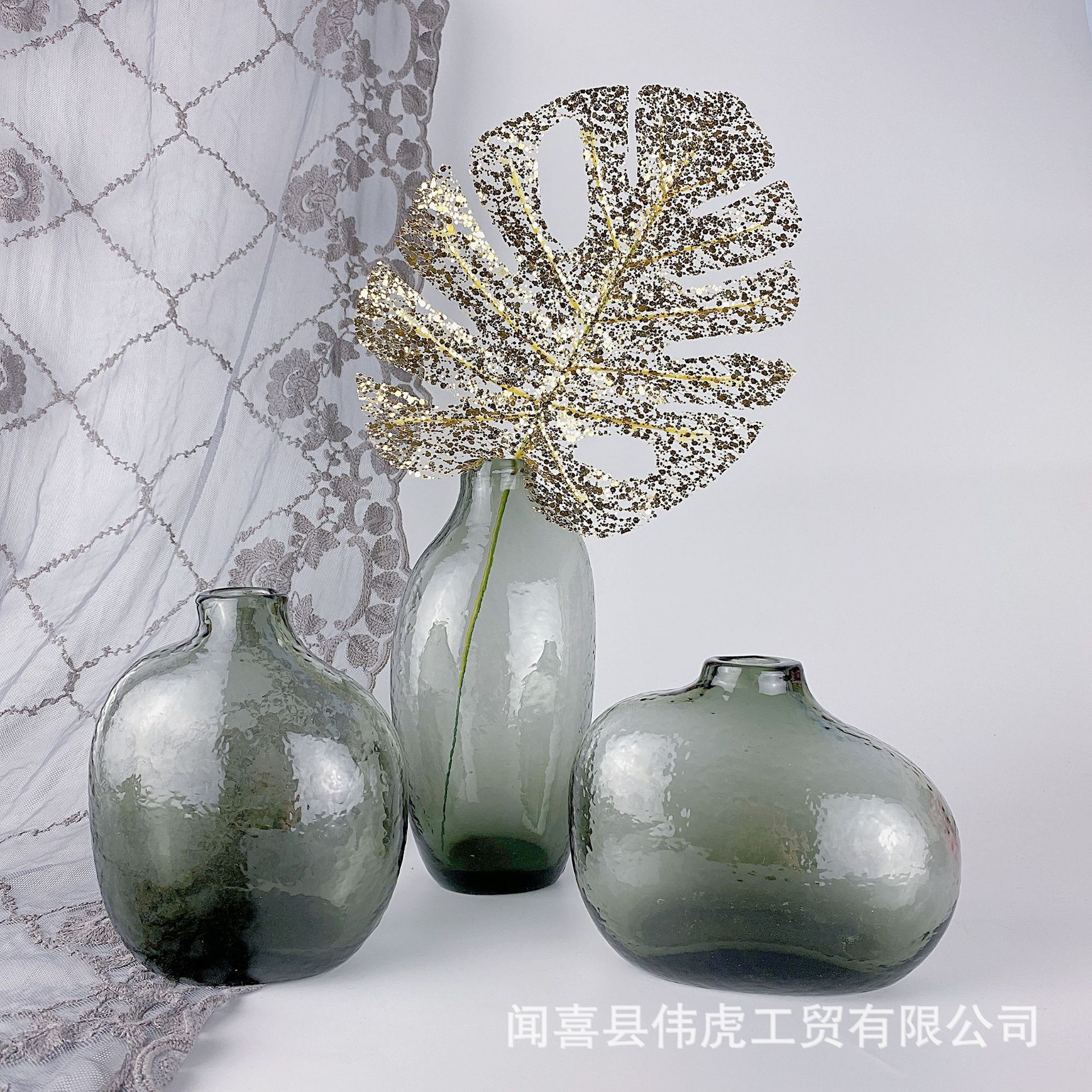 Japanese Zen Hammered Pattern Glass Vase Irregular Geometric Small Mouth Flower Device Living Room Flower Arrangement Home Decoration