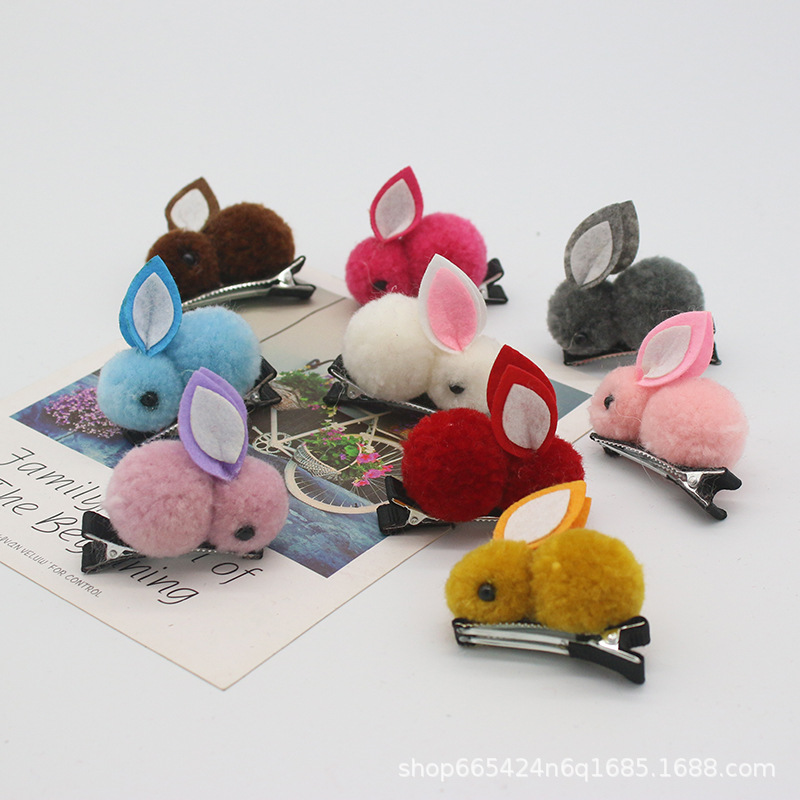 可爱立体小兔子发夹女儿童宝宝毛绒不伤发侧边夹女童夹子头饰热卖