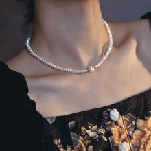 法式复古淡水珍珠颈链时尚设计感锁骨链扁片淡水珍珠素圈简约项链