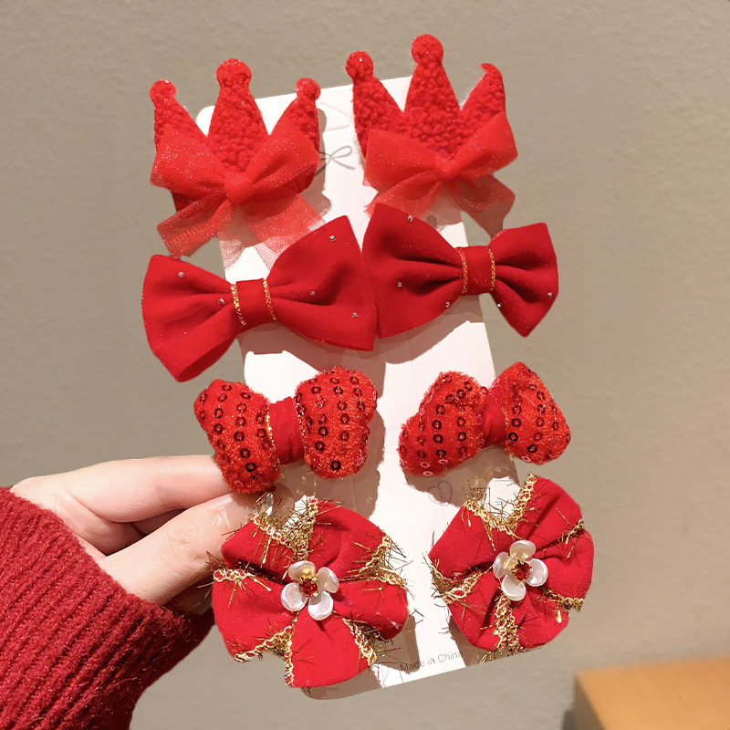 Chinese Style New Year Headwear Children's New Year Hair Accessories Plush Barrettes Girls' Bow New Year Hairpin Baby Sippy Cup