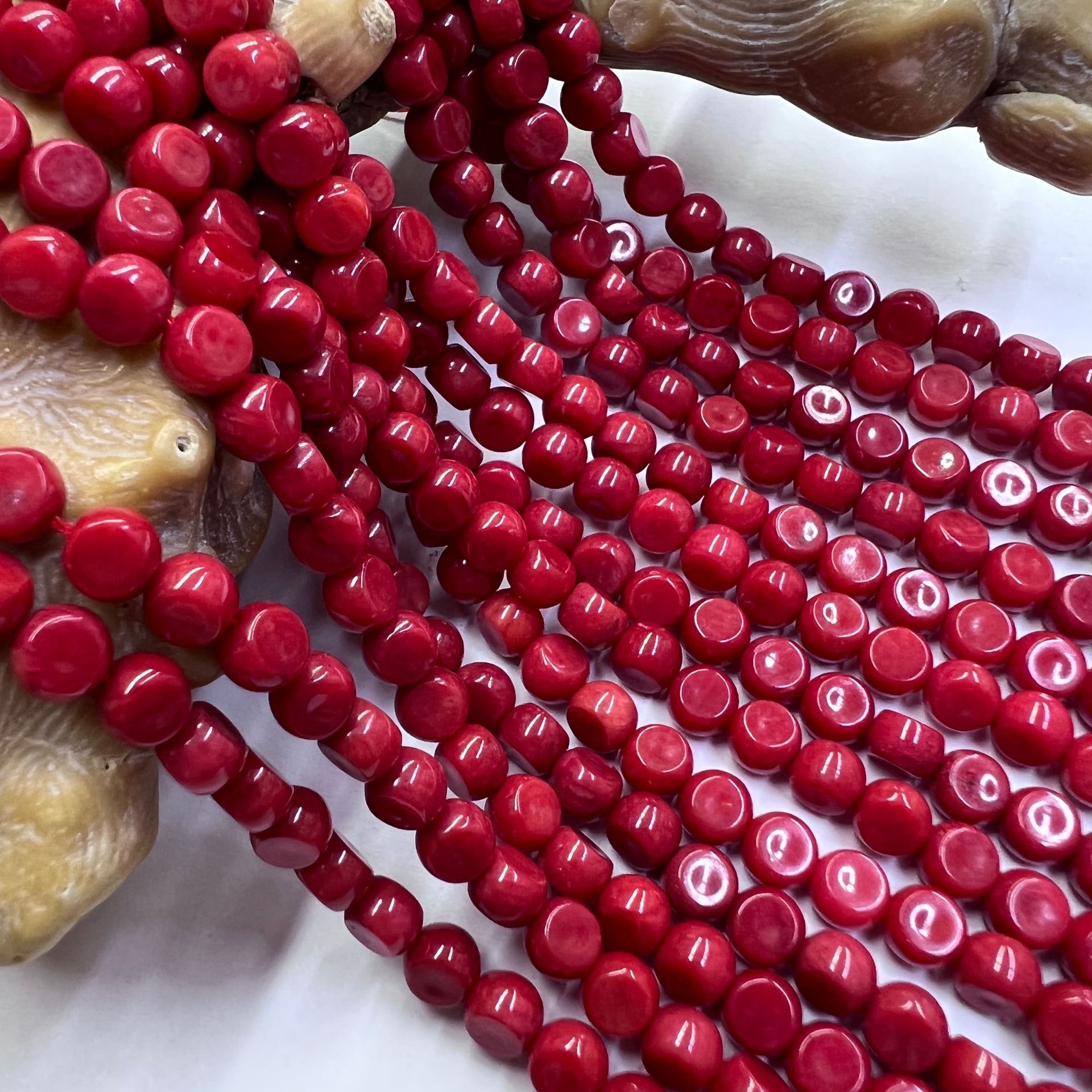 染色海竹珊瑚鼓形4x5mm 半成品项链手链饰品配件 亚马逊热销