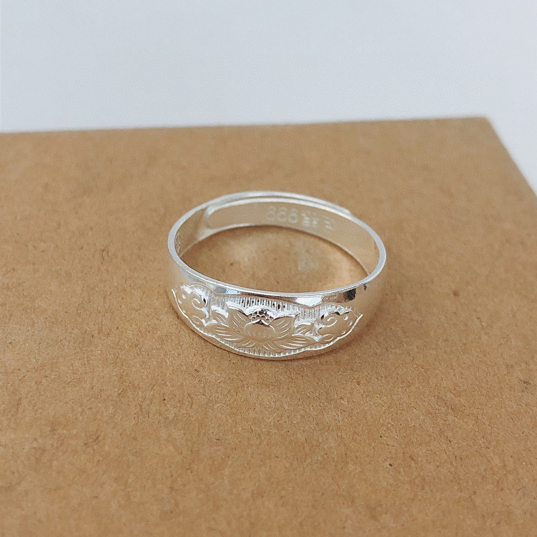 银饰 足银999福底莲花蛇肚开口戒指 时尚韩版平安 一件代发