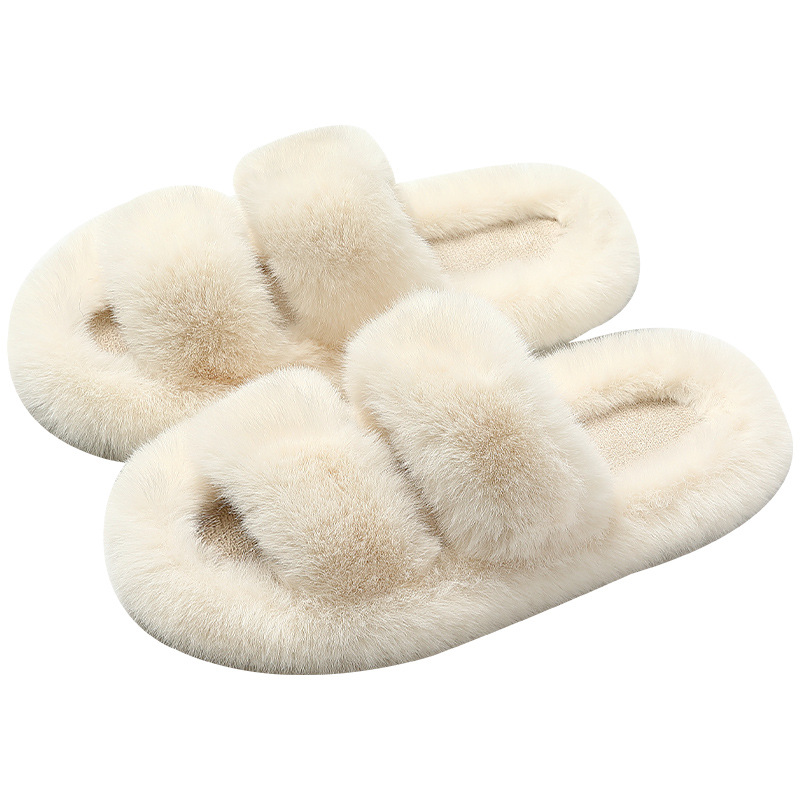 Home Fluffy Slippers Women's Winter Plush Double with Breathable Plush Indoor Home Women's Bedroom Cotton Slippers Wholesale