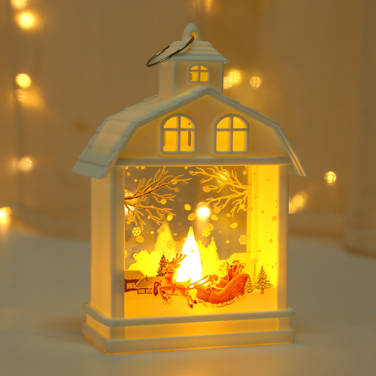 Cross-Border Christmas Decoration Creative House Storm Lantern Led Portable Small Night Lamp Ambience Light Window Decoration Pendant