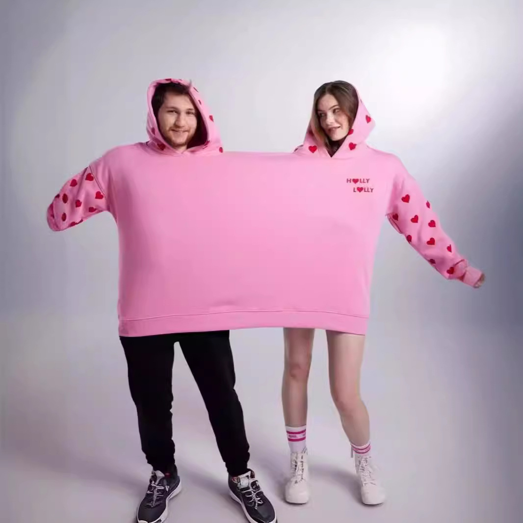 连体情侣亲密双人卫衣煲剧家居服男女连帽上衣im her im he跨境