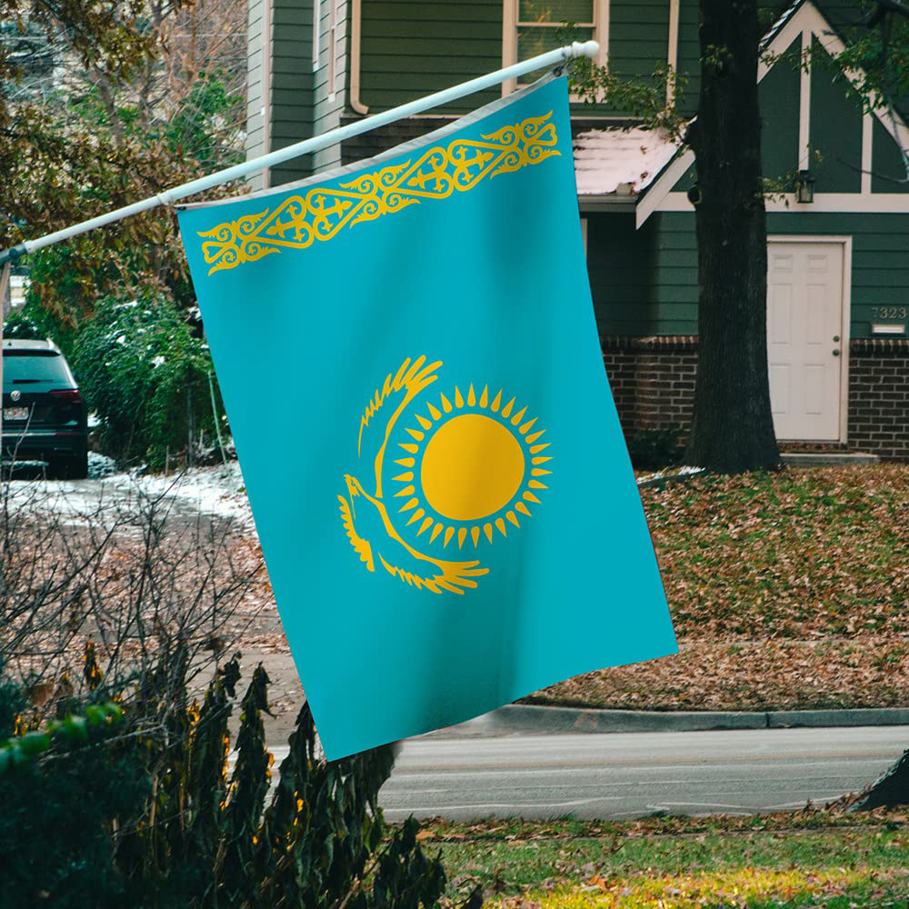 Cross-Border Kazakhstan Flag Wholesale 90 * 150cm Polyester Chunya Spinning Kazakhstan Flag Customization