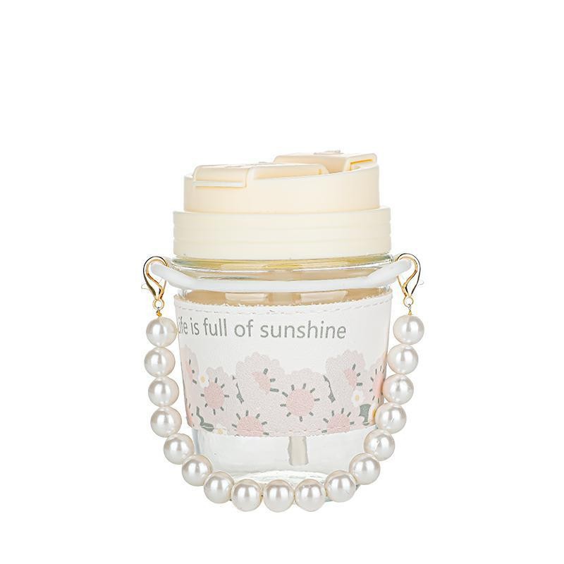 Pearl Bracelet Double Drink Cup Ins Good-looking Four Seasons Small Spring Wind High Temperature Resistant Glass Straw Cup Water Cup