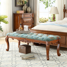 美式实木床尾凳欧式卧室床边榻衣帽架长条皮凳茶几换鞋凳子梳妆凳
