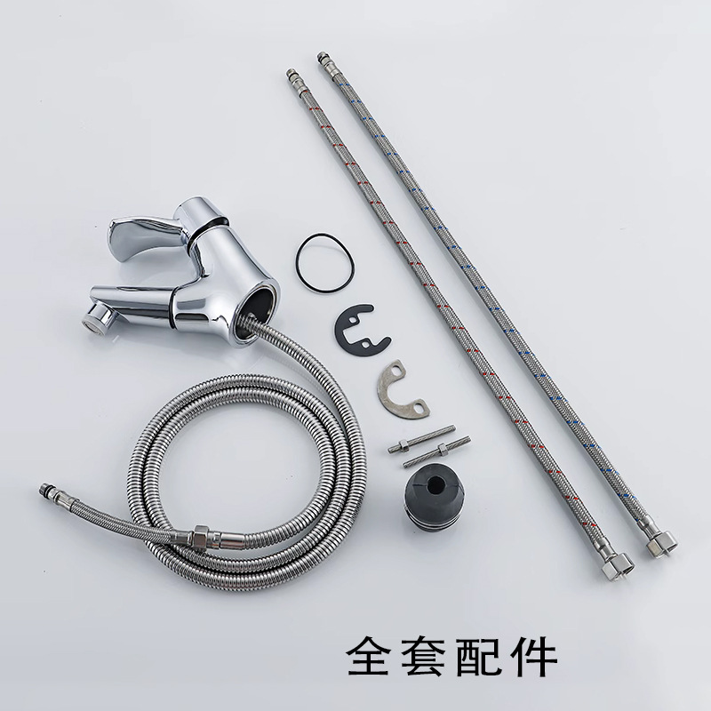 全铜斜面水龙头抽拉式浴室柜洗脸盆单孔单把倾斜45度斜坡冷热