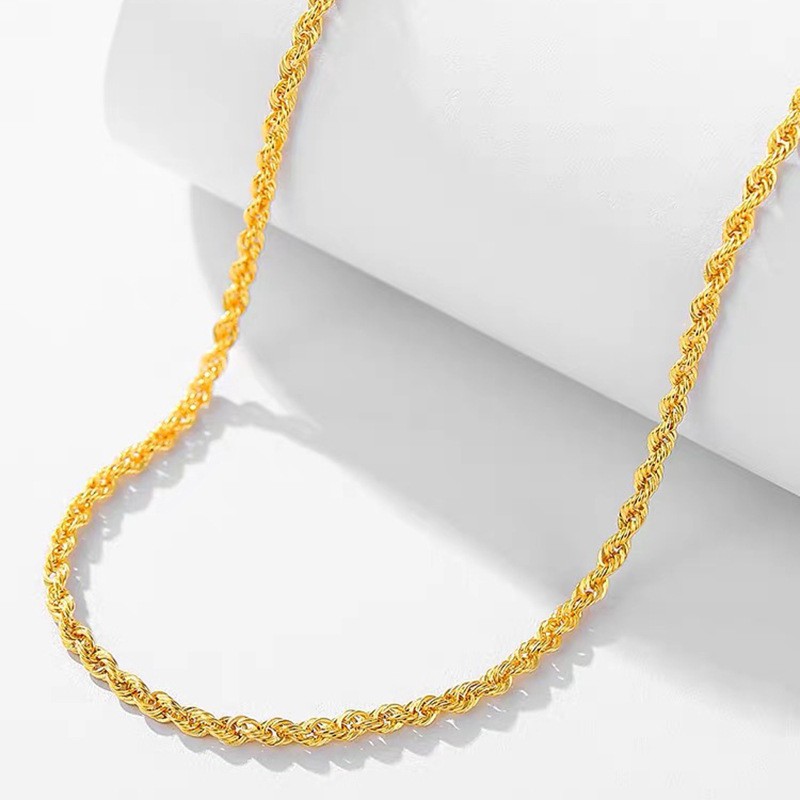 18k金项链 正品au750彩金麻绳链麻花设计百搭柳绳素链时尚锁骨链