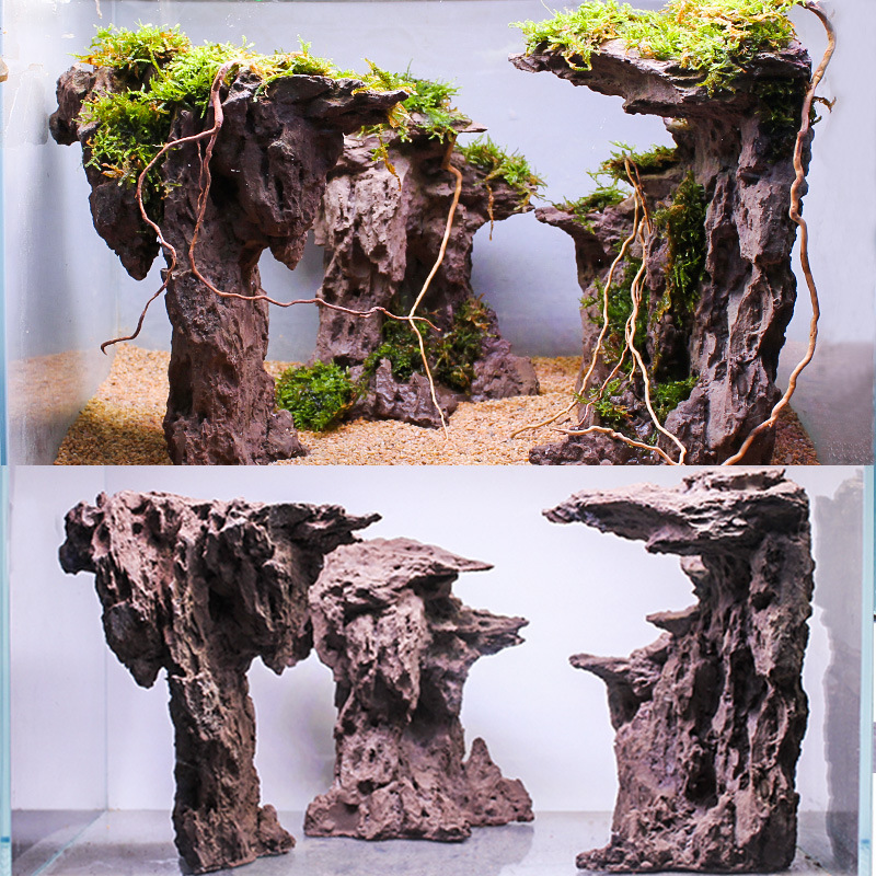 造景石块生态片大型内枯家居松皮石头鱼缸山成品小装饰摆件套装原