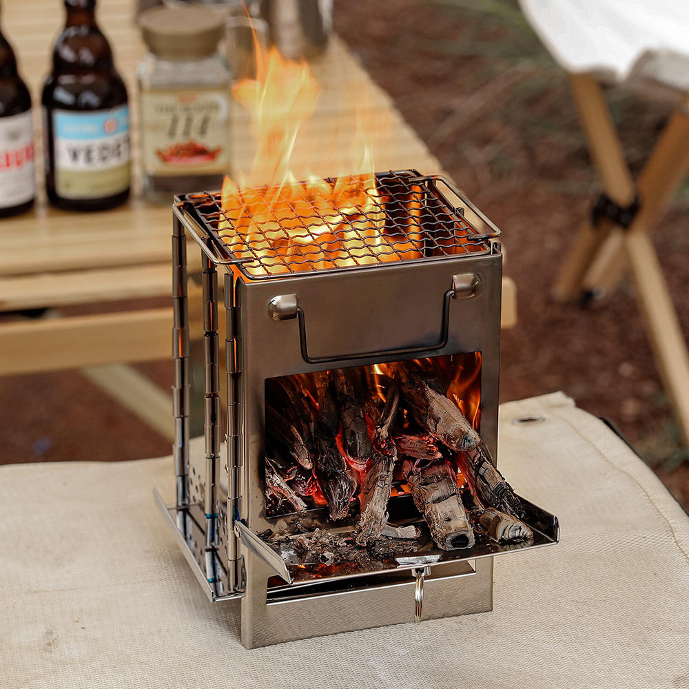 户外方型柴火炉迷你不锈钢烤炉bbq野营野餐折叠木炭炉烧烤架