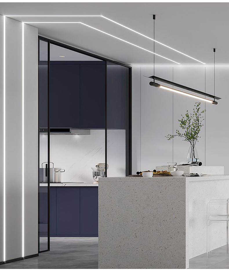 led线条灯嵌入式明暗装线性灯过道灯条天花客厅卡槽黑色智能灯条-阿里