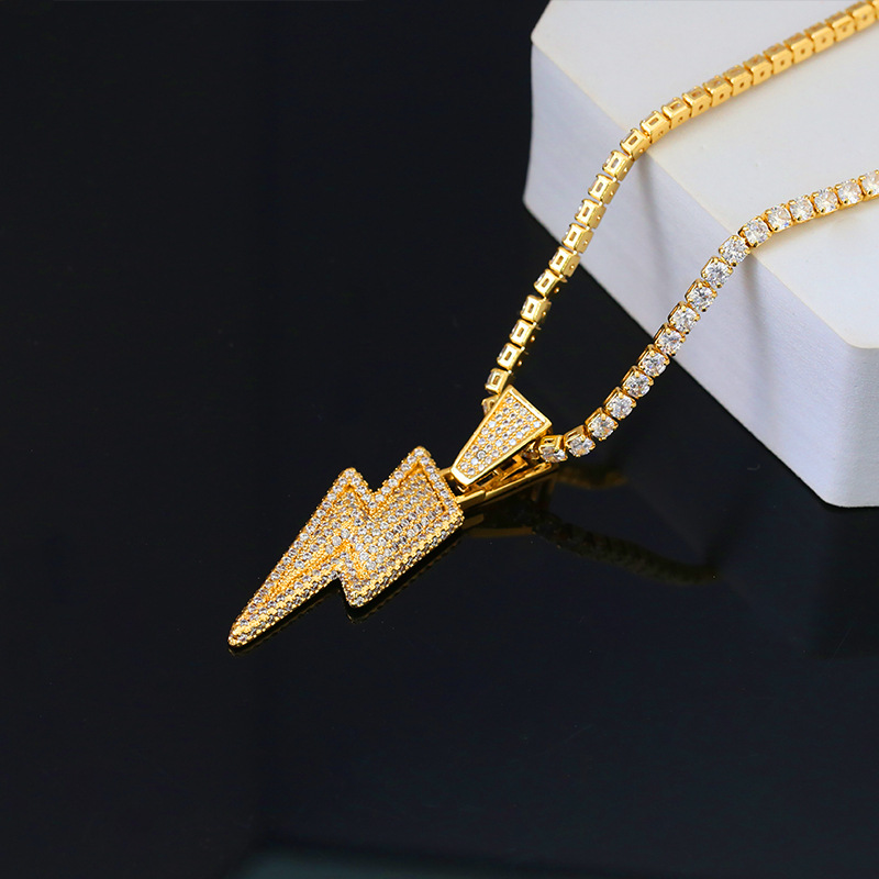 跨境黄铜闪电项链 欧美潮流项饰闪电雷霆18k镀金黄铜锆石项链女