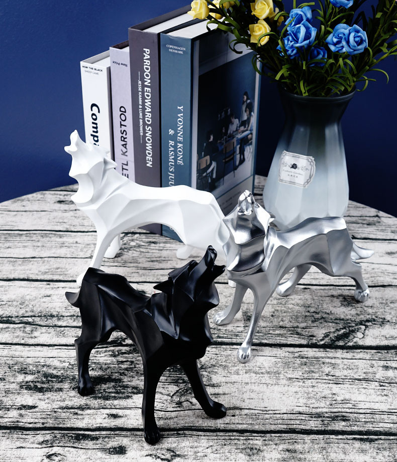 北欧风几何狼动物造型树脂摆件创意家居客厅办公桌工艺品装饰摆饰