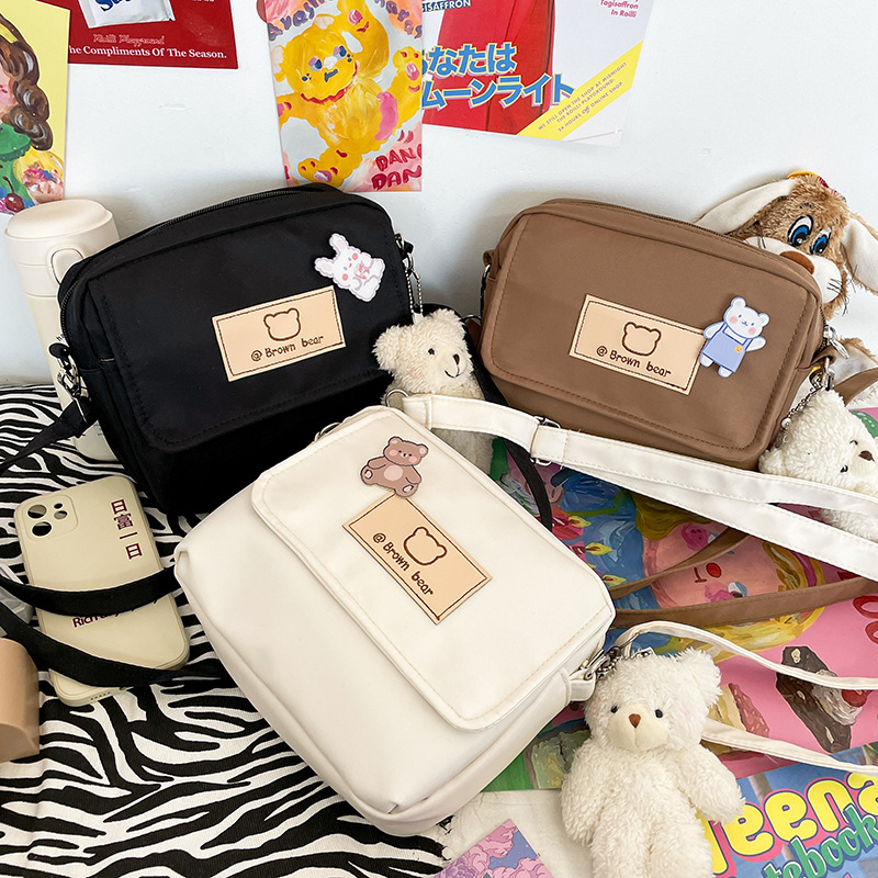 Japanese Ins Cute Kawaii Cartoon Bear Lovely Girl Crossbody Bag Korean Vintage Style Funny Personality Student Small Bags