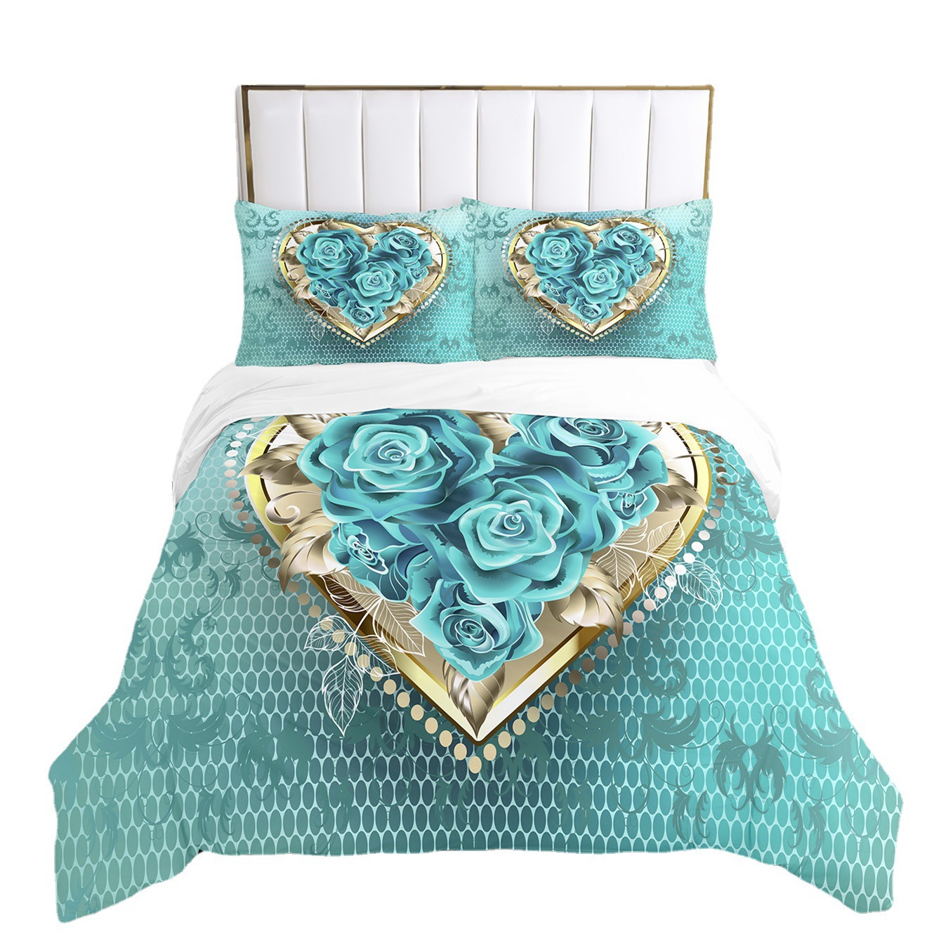 3d Three-Piece Printing Set Custom Cross-Border Home Textile Full Polyester Brushed down Quilt Cover Pillowcase