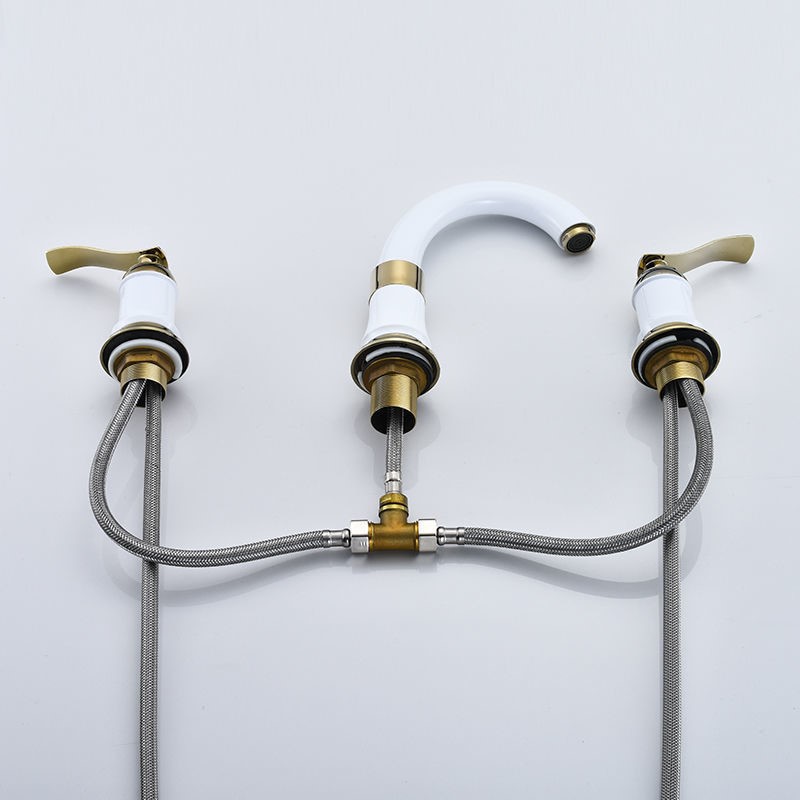 欧式冷热面盆三件套三孔水龙头洗脸池卫生间浴室柜四件套龙头配件