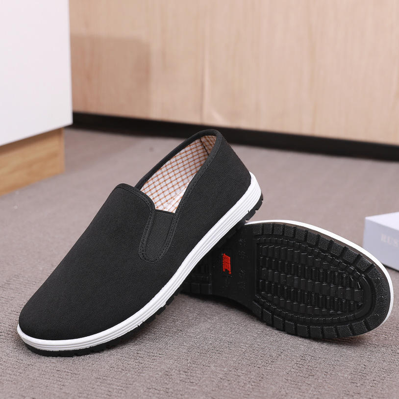 男士黑色布鞋一脚蹬老北京布鞋耐磨防滑牛筋底军单黑相巾工作鞋男