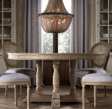美国RH家具法式乡村复古实木圆餐桌美式简约别墅桌子英式古典雕花