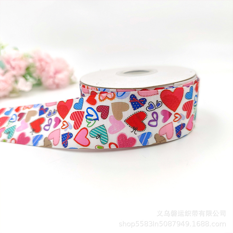 Cross-Border 4cm Love Heart Ribbed Band Thermal Transfer Valentine's Day Digital Printed Ribbon Bow Printing Polyester Belt