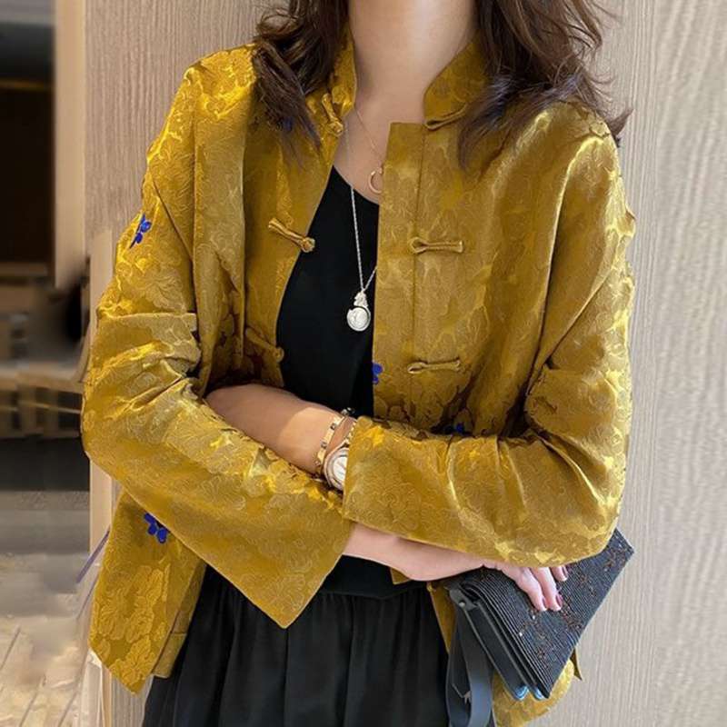 提花中式短马褂短外套秋季复古盘扣2021时尚百搭女士新款加绒外搭