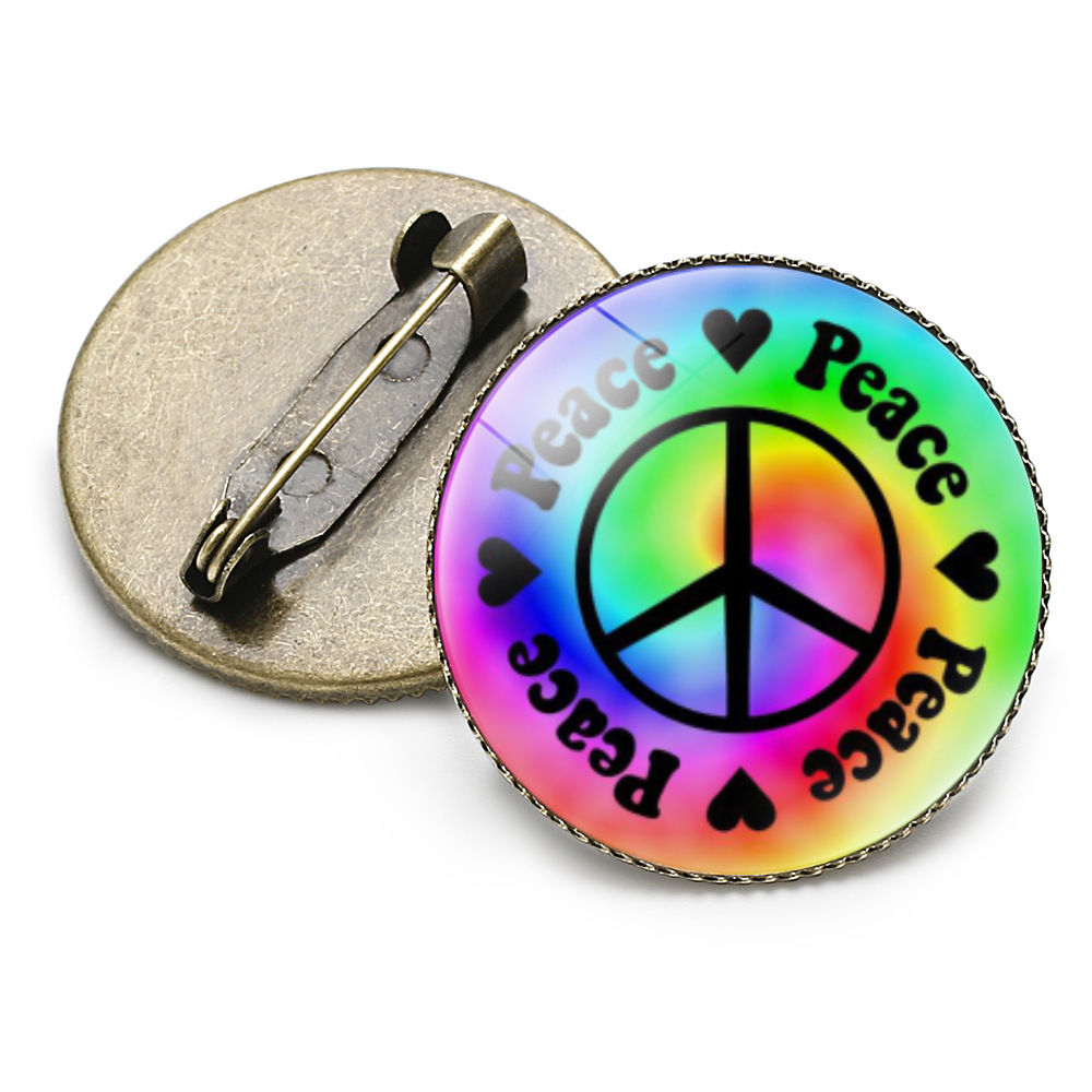 Foreign Trade Ornament Factory Creative Color Retro Peace Logo Crystal Brooch Badge Schoolbag Pin Badge Accessories