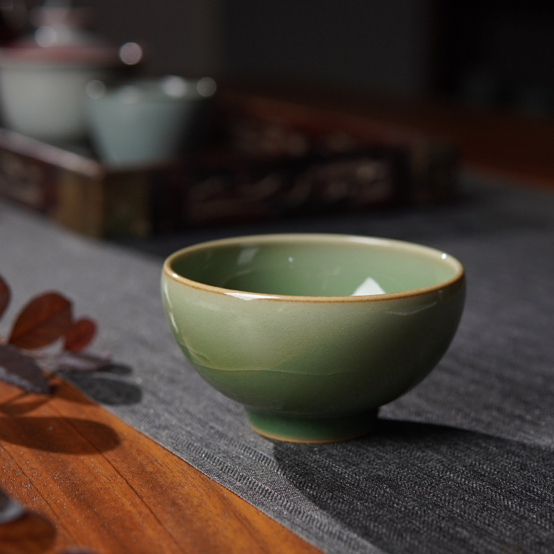 初下弟窑清雅杯青瓷主人杯小茶盏开片茶杯复古中式茶具手工品茗杯