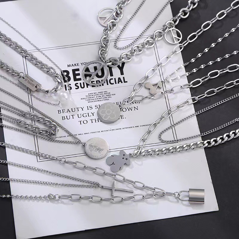 Hip-Hop Fashion Titanium Steel Necklace Chain Niche Personality Twin Unisex Accessories Bracelet Fashion Titanium Steel Necklace Batch