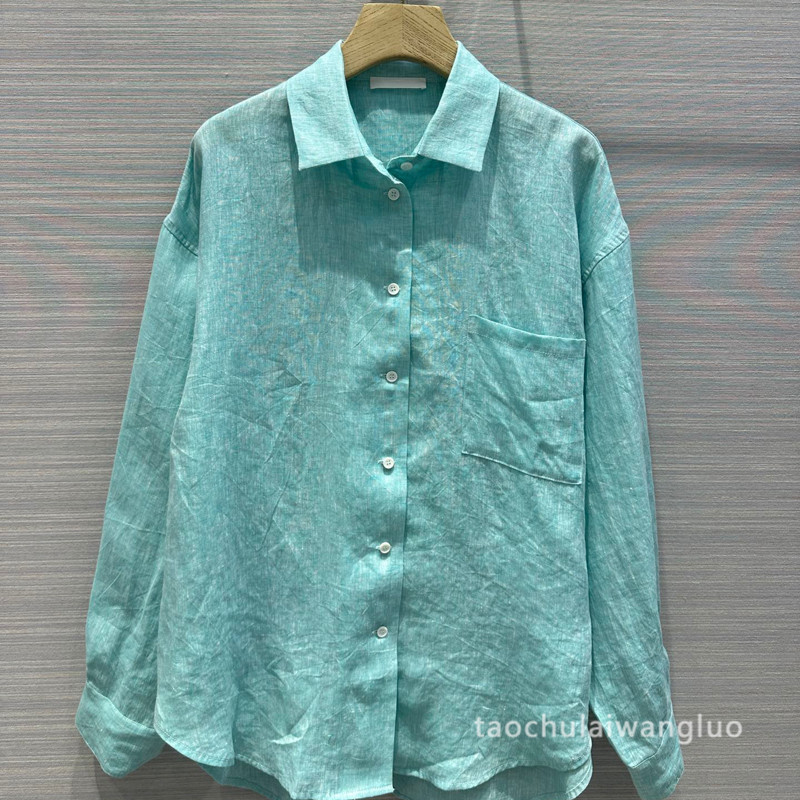 ac67520 中长款亚麻衬衫慵懒风休闲清新松弛透气宽松防晒大衬衣