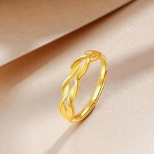越南沙金麦穗戒指女款开口可调节磨砂食指戒仿真镀黄金纯金色首饰