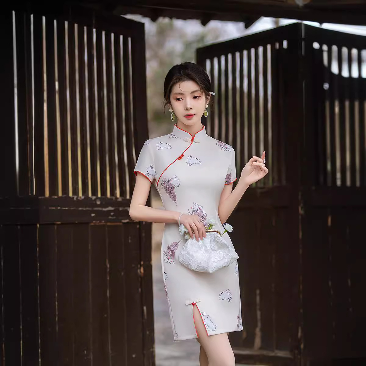 2024春夏新款文艺修身显瘦改良年轻中国民族风短袖短款旗袍连衣裙