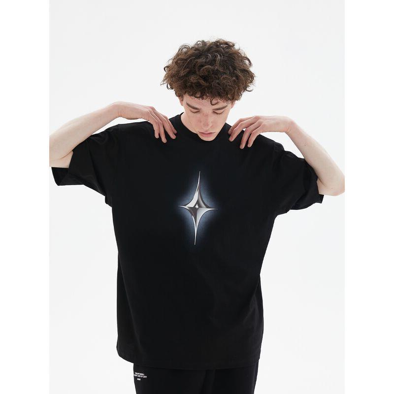 lounqu春夏国潮牌短袖 金属十字星印花立体图案t恤男美式简约宽松