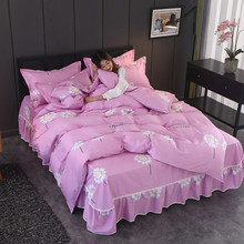 1S7E卓尔床裙款四件套床上用品韩式公主风床罩式纯棉三件套4