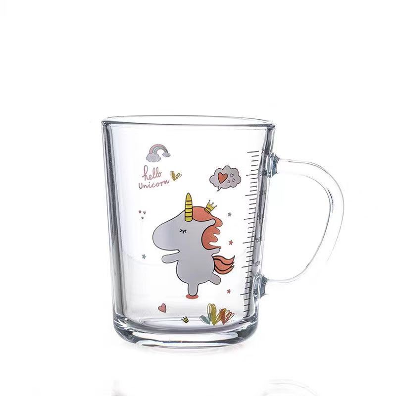 Children's Straw Scale Glass Cup Milk Cup Children's Cups Thick Heat-Resistant Large Capacity with Transparency Cover Water Cup